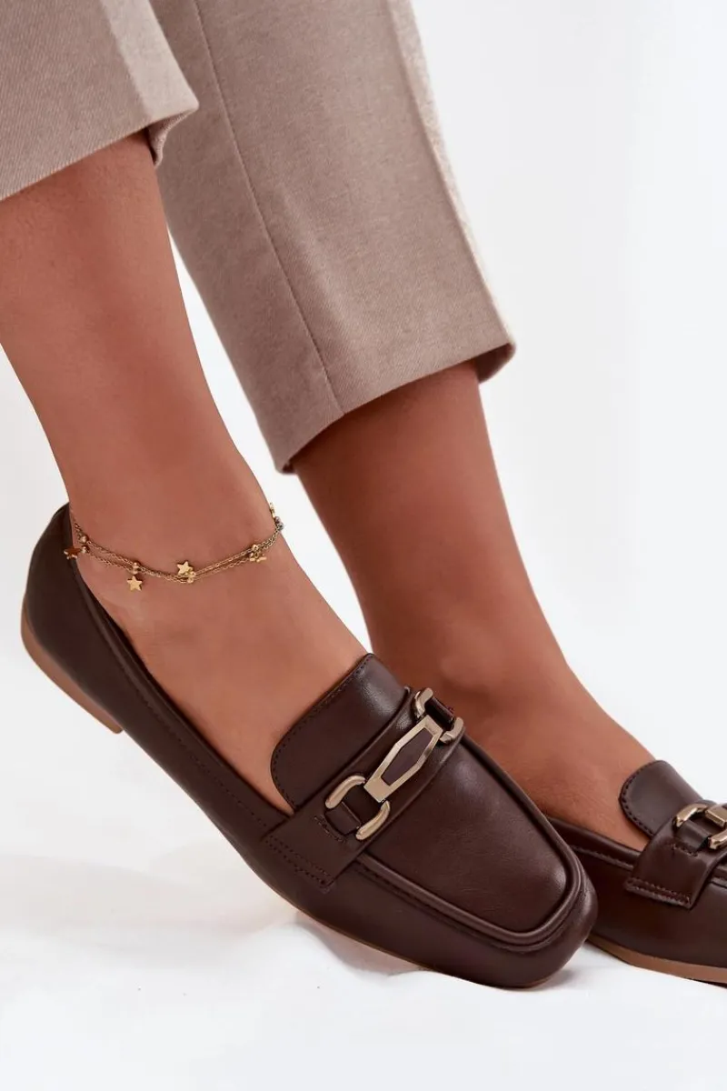 Discount Boto Półbuty Loafersy Damskie Z Ozdobą Brązowe Priscelle Brązowy