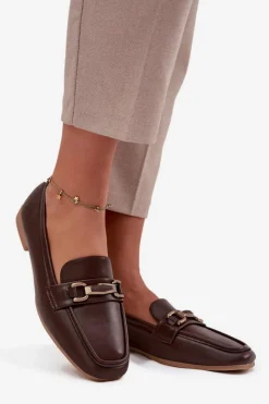 Discount Boto Półbuty Loafersy Damskie Z Ozdobą Brązowe Priscelle Brązowy