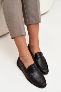 Outlet Półbuty Loafersy Damskie Z Eko Skóry Czarne Lilith Damskie Loafersy Damskie|Mokasyny Płaskie