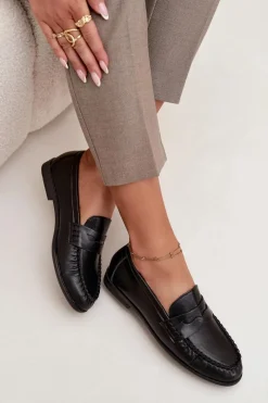 Outlet Półbuty Loafersy Damskie Z Eko Skóry Czarne Lilith Damskie Loafersy Damskie|Mokasyny Płaskie