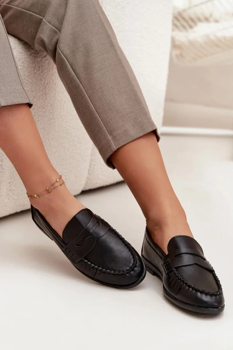 Outlet Półbuty Loafersy Damskie Z Eko Skóry Czarne Lilith Damskie Loafersy Damskie|Mokasyny Płaskie