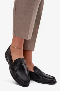 Outlet Półbuty Loafersy Damskie Z Eko Skóry Czarne Lilith Damskie Loafersy Damskie|Mokasyny Płaskie