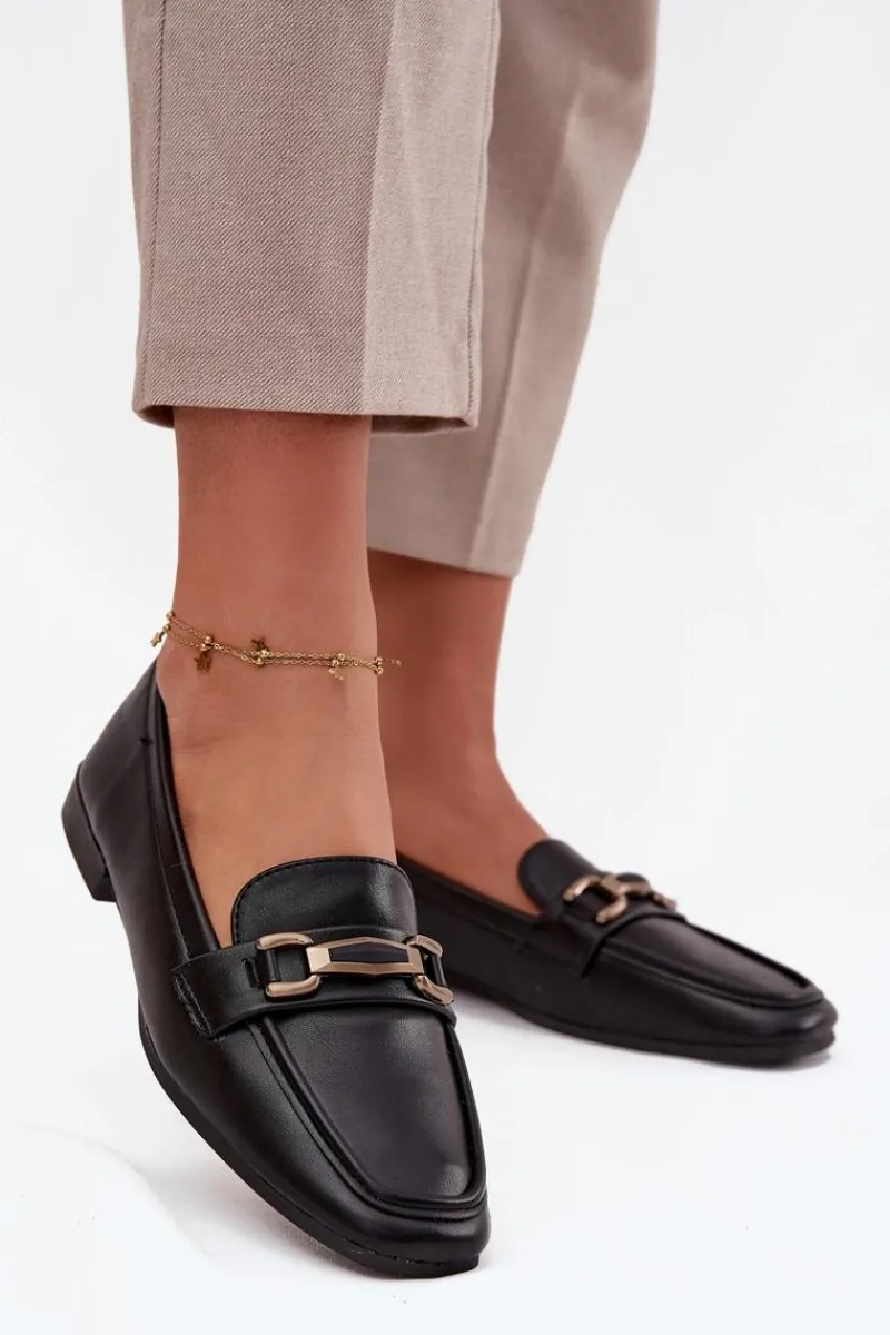 Loafersy Damskie|Mokasyny Płaskie>Boto Półbuty Loafersy Damskie Z Ozdobą Czarne Priscelle Czarny