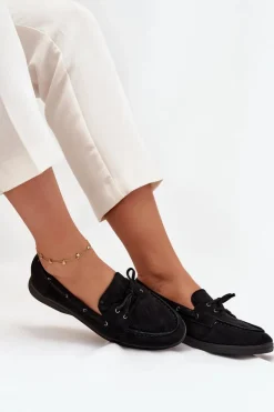 New Boto Półbuty Mokasyny Damskie Płaskie Z Wiązaniem Czarne Zalina Czarny