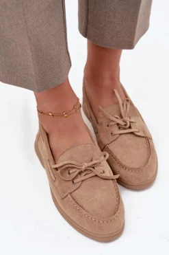 Loafersy Damskie|Mokasyny Płaskie>Boto Półbuty Mokasyny Damskie Płaskie Z Wiązaniem Beżowe Zalina Beżowy