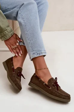 Online Boto Półbuty Mokasyny Damskie Z Wiązaniem Ciemnozielone Calivra Zielony