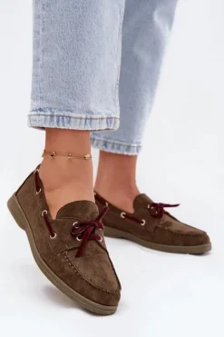 Online Boto Półbuty Mokasyny Damskie Z Wiązaniem Ciemnozielone Calivra Zielony