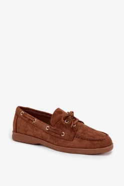 Loafersy Damskie|Mokasyny Płaskie>Boto Półbuty Mokasyny Damskie Z Wiązaniem Camel Calivra Brązowy