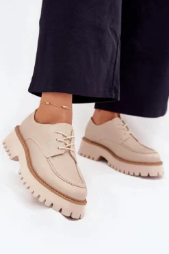 Online Big Star Shoes Półbuty Mokasyny Damskie Ze Sznurowaniem Big Star NN274053 Beżowe Beżowy