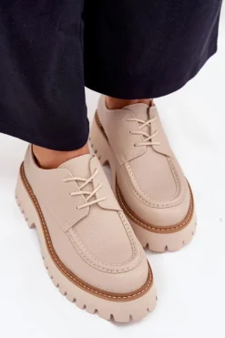 Online Big Star Shoes Półbuty Mokasyny Damskie Ze Sznurowaniem Big Star NN274053 Beżowe Beżowy