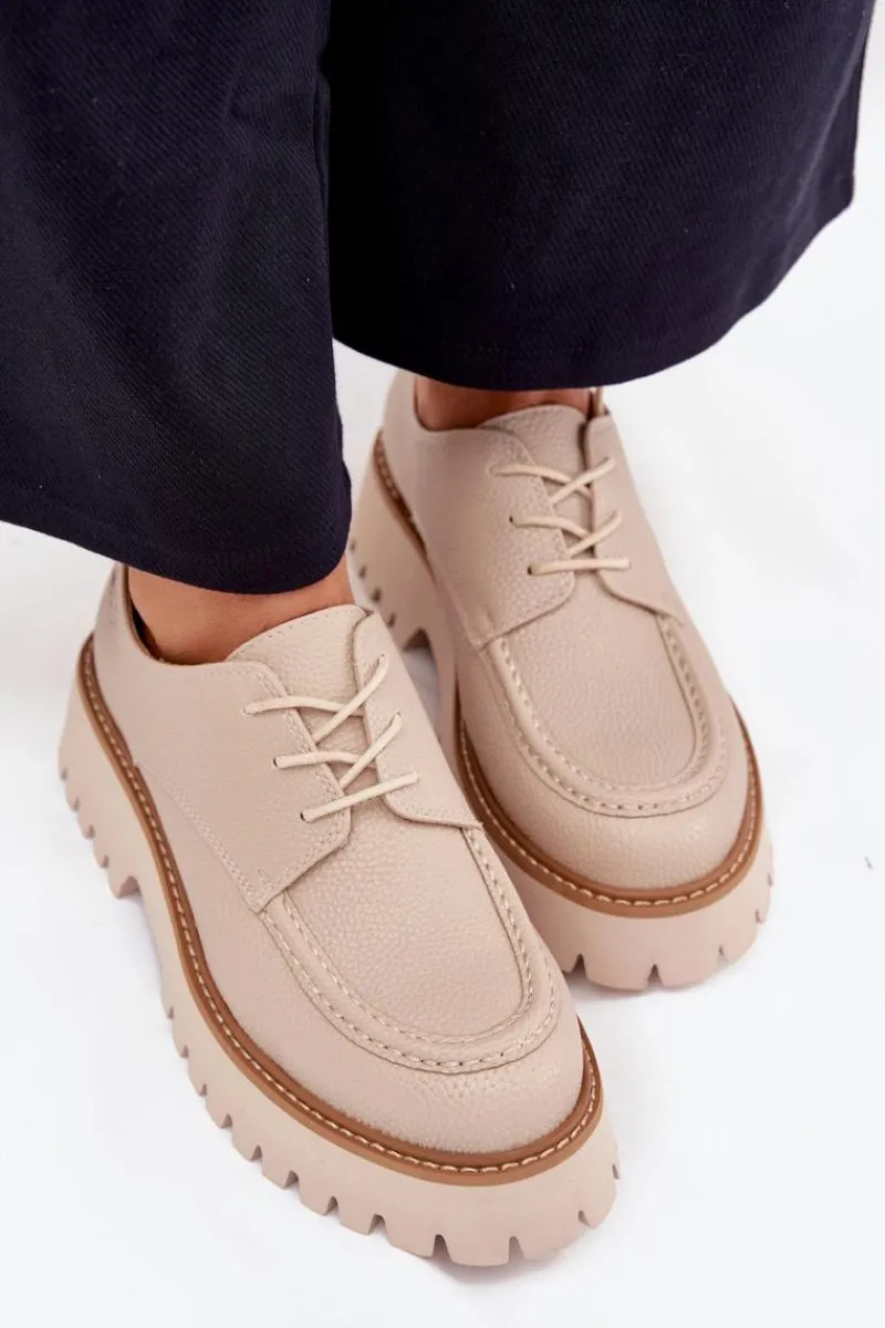 Online Big Star Shoes Półbuty Mokasyny Damskie Ze Sznurowaniem Big Star NN274053 Beżowe Beżowy