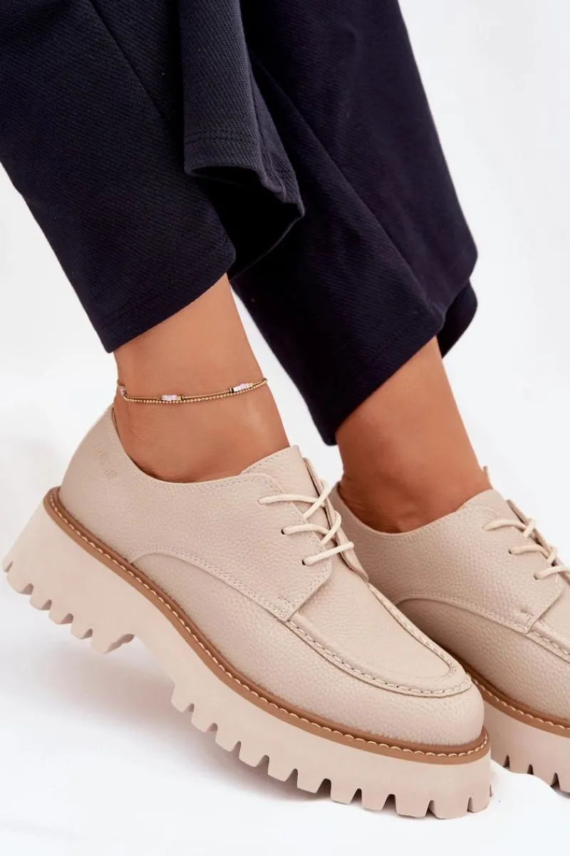 Online Big Star Shoes Półbuty Mokasyny Damskie Ze Sznurowaniem Big Star NN274053 Beżowe Beżowy