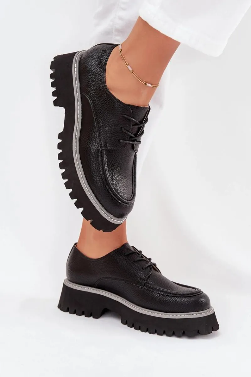 Mokasyny Płaskie|Mokasyny Damskie Skórzane>Big Star Shoes Półbuty Mokasyny Damskie Ze Sznurowaniem Big Star NN274052 Czarne Czarny