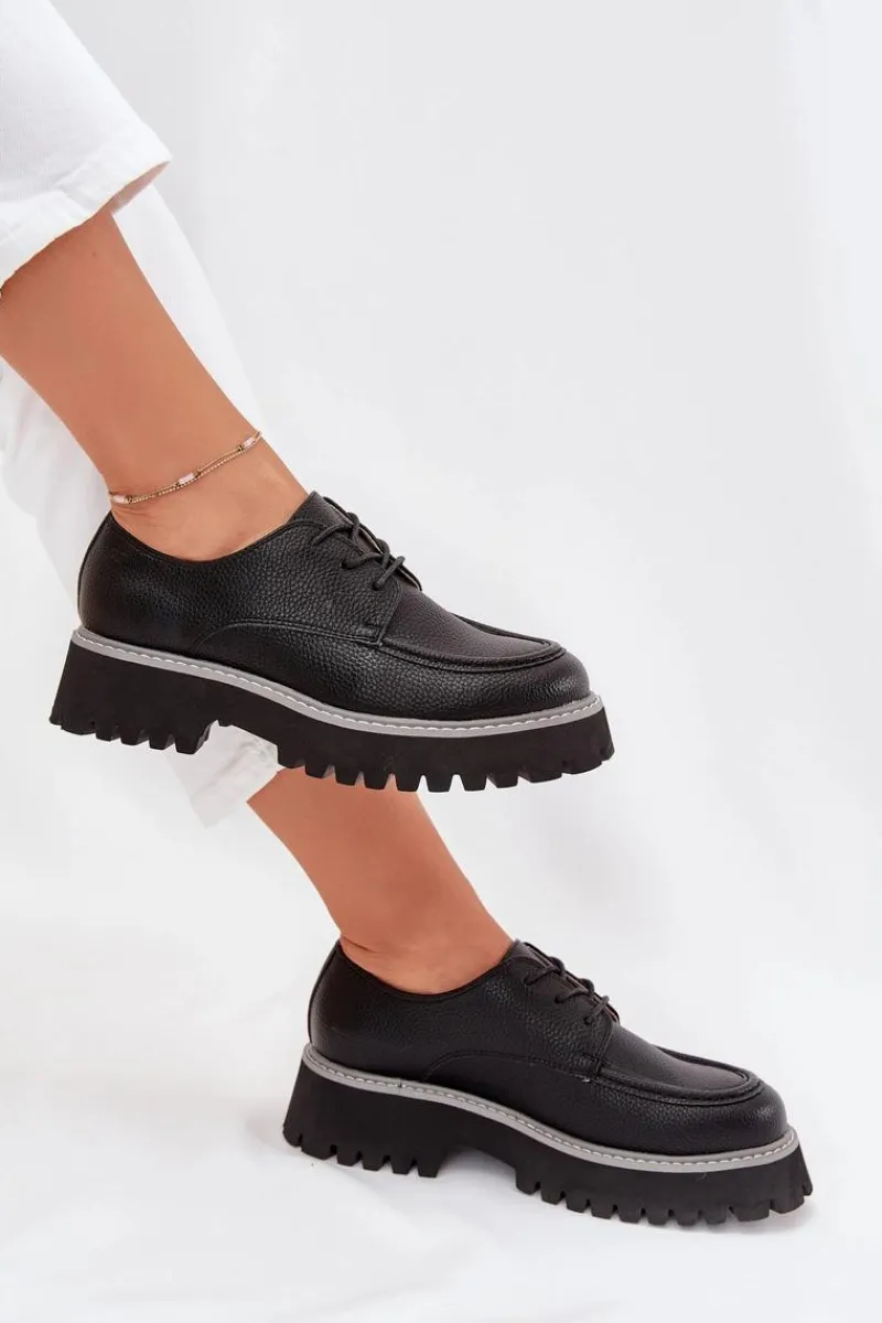 Mokasyny Płaskie|Mokasyny Damskie Skórzane>Big Star Shoes Półbuty Mokasyny Damskie Ze Sznurowaniem Big Star NN274052 Czarne Czarny