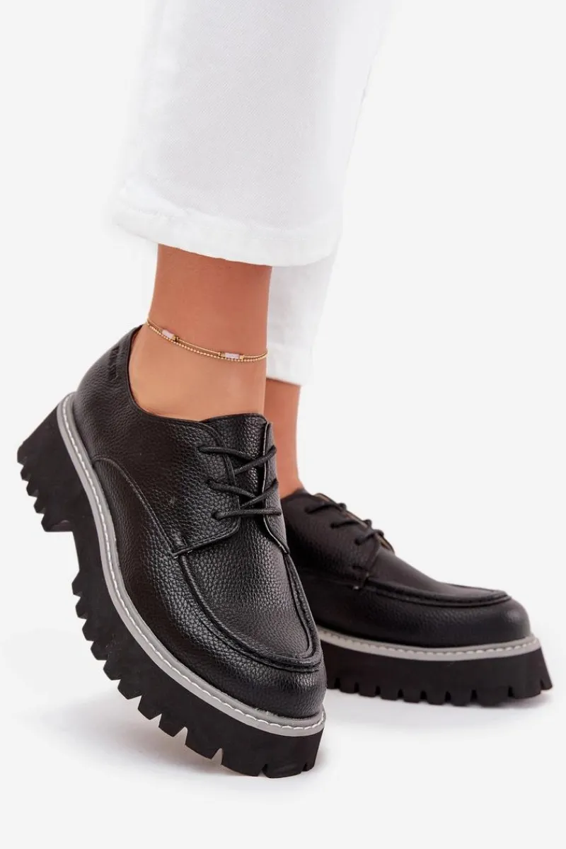 Mokasyny Płaskie|Mokasyny Damskie Skórzane>Big Star Shoes Półbuty Mokasyny Damskie Ze Sznurowaniem Big Star NN274052 Czarne Czarny