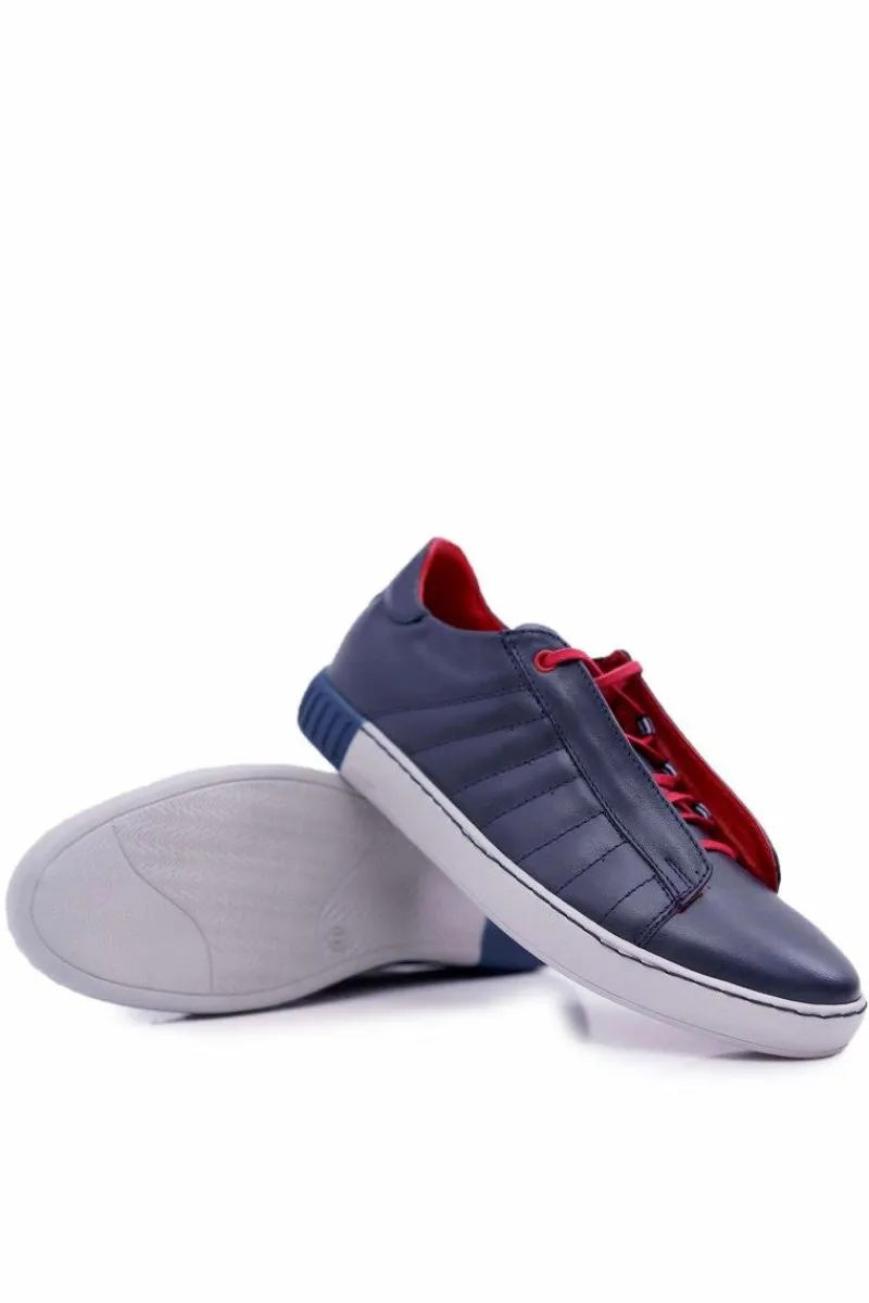 New Boto Półbuty Męskie Bednarek Skórzane Sportowe Bez Oczek Granatowe Geos