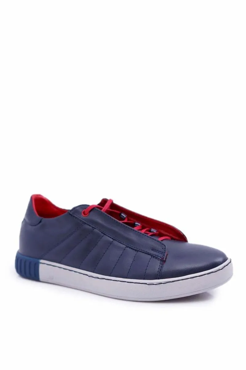 New Boto Półbuty Męskie Bednarek Skórzane Sportowe Bez Oczek Granatowe Geos