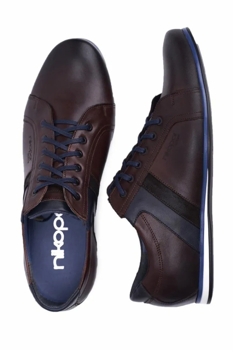 Sale Boto Półbuty Męskie Casual Skórzane Nikopol Brązowe 1721