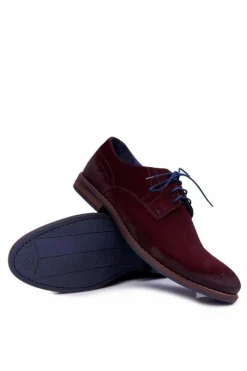 Sale Boto Półbuty Męskie Casual Skórzane Nikopol Bordowe Lajos