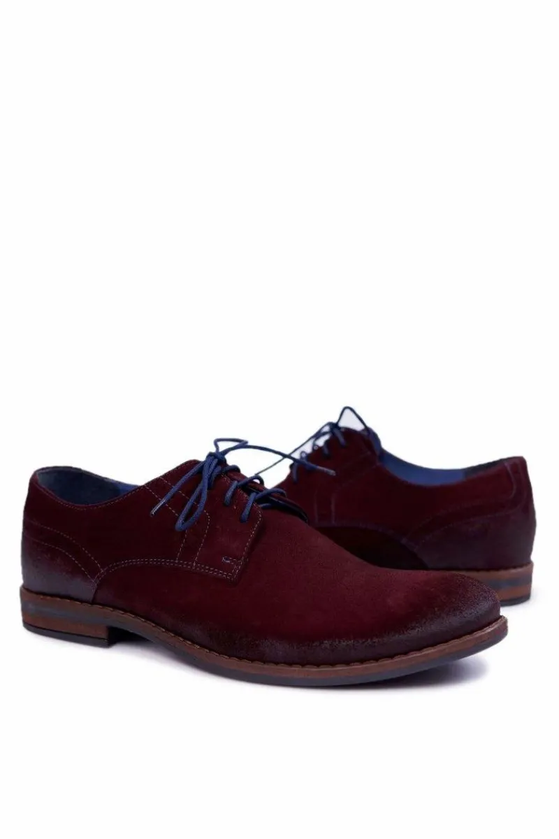 Sale Boto Półbuty Męskie Casual Skórzane Nikopol Bordowe Lajos