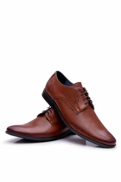 Półbuty Eleganckie>Boto Półbuty Męskie Eleganckie Bednarek Skórzane Brązowe Herod