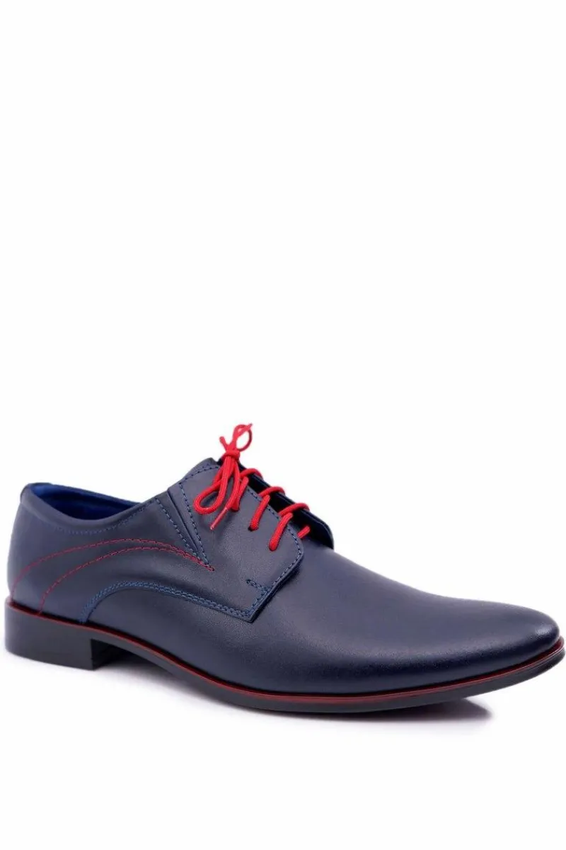 Półbuty Eleganckie>Boto Półbuty Męskie Eleganckie Skórzane Granatowe Menelaos