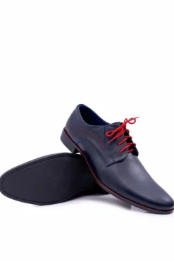 Półbuty Eleganckie>Boto Półbuty Męskie Eleganckie Skórzane Granatowe Menelaos