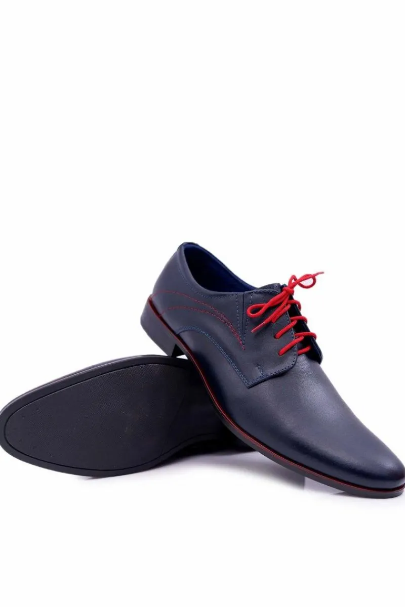 Półbuty Eleganckie>Boto Półbuty Męskie Eleganckie Skórzane Granatowe Menelaos