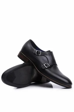 Półbuty Męskie Skórzane Monk Nikopol Czarne 1720 Męskie Półbuty Eleganckie