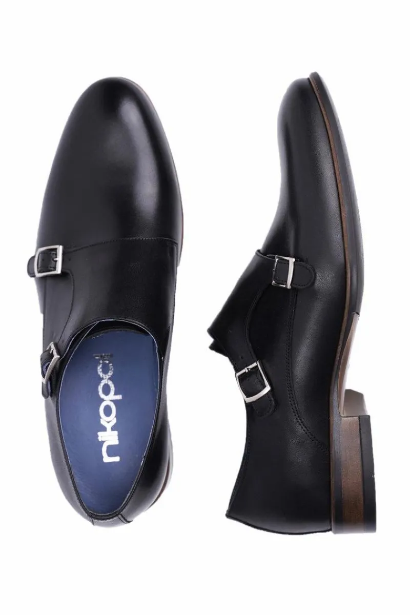 Półbuty Męskie Skórzane Monk Nikopol Czarne 1720 Męskie Półbuty Eleganckie