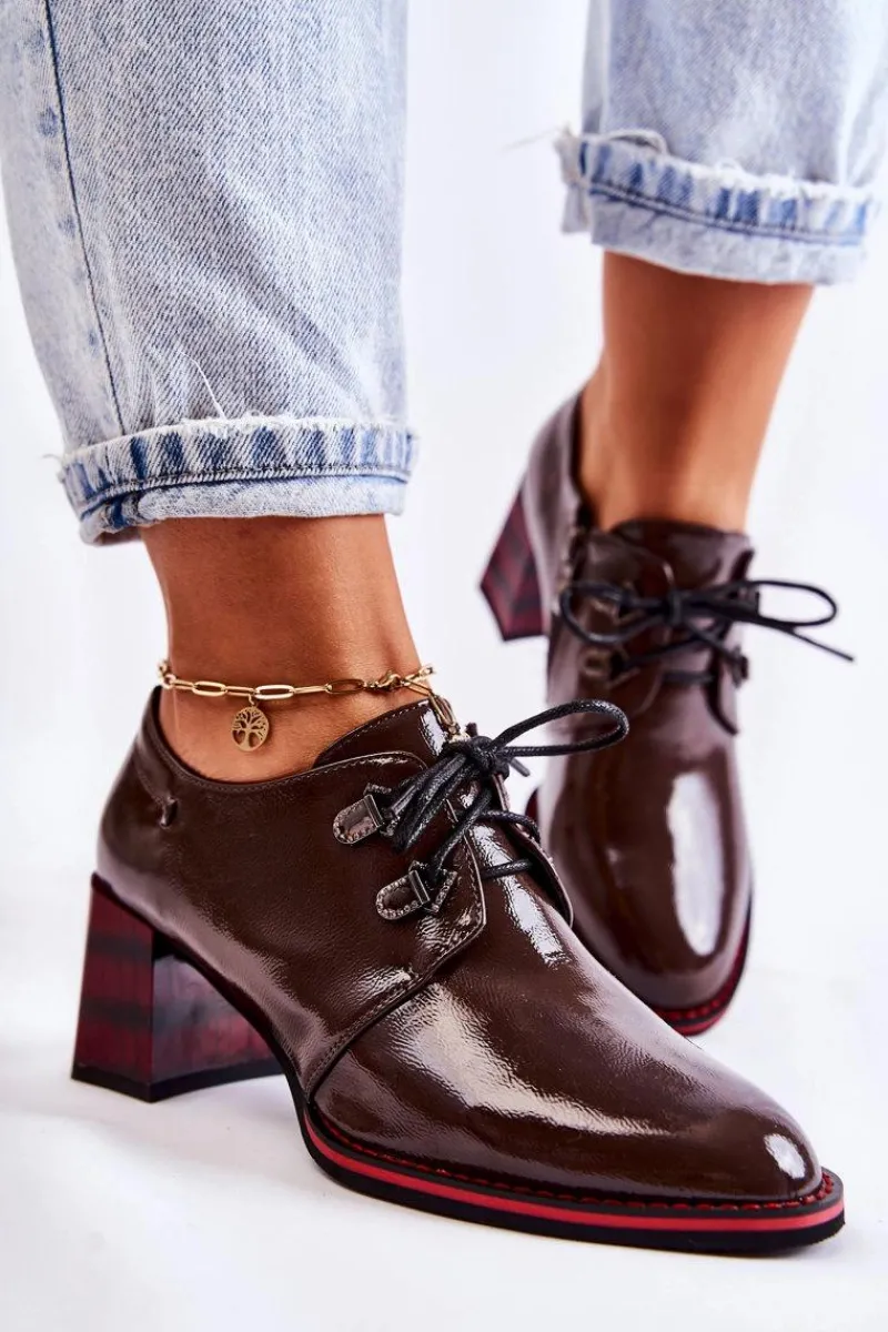 Półbuty Lakierowane>Damskie buty S.Barski Półbuty Na Suwak Brązowo-Czerwone Laurosa