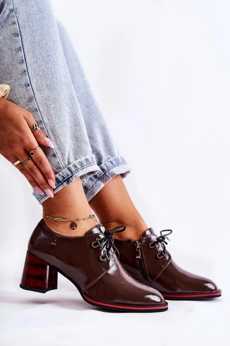 Półbuty Lakierowane>Damskie buty S.Barski Półbuty Na Suwak Brązowo-Czerwone Laurosa