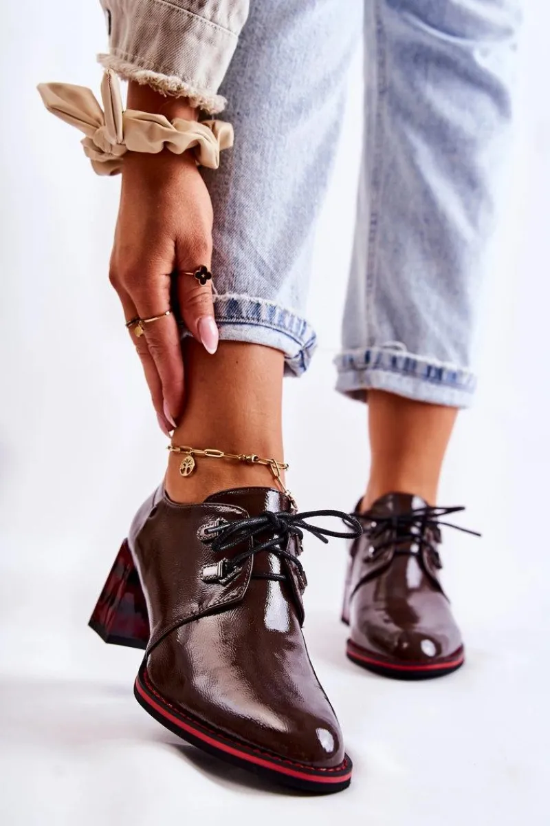 Półbuty Lakierowane>Damskie buty S.Barski Półbuty Na Suwak Brązowo-Czerwone Laurosa