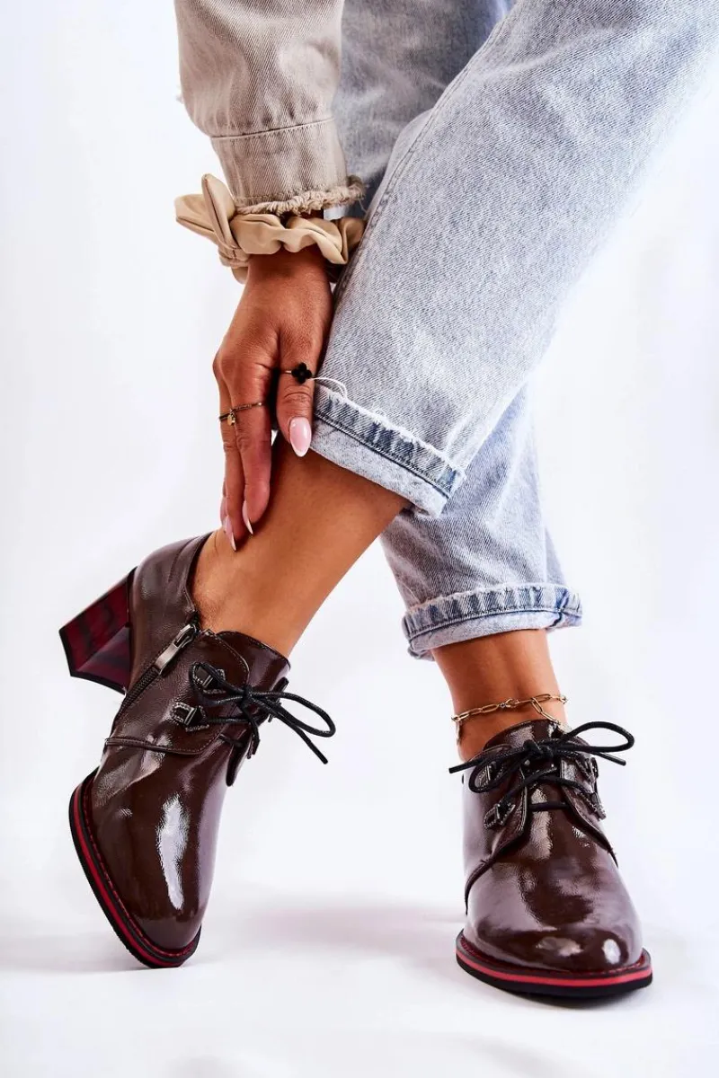 Półbuty Lakierowane>Damskie buty S.Barski Półbuty Na Suwak Brązowo-Czerwone Laurosa