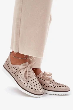 Hot Półbuty Skórzane Damskie S.Barski LR51-611 Złote Damskie Półbuty Skórzane