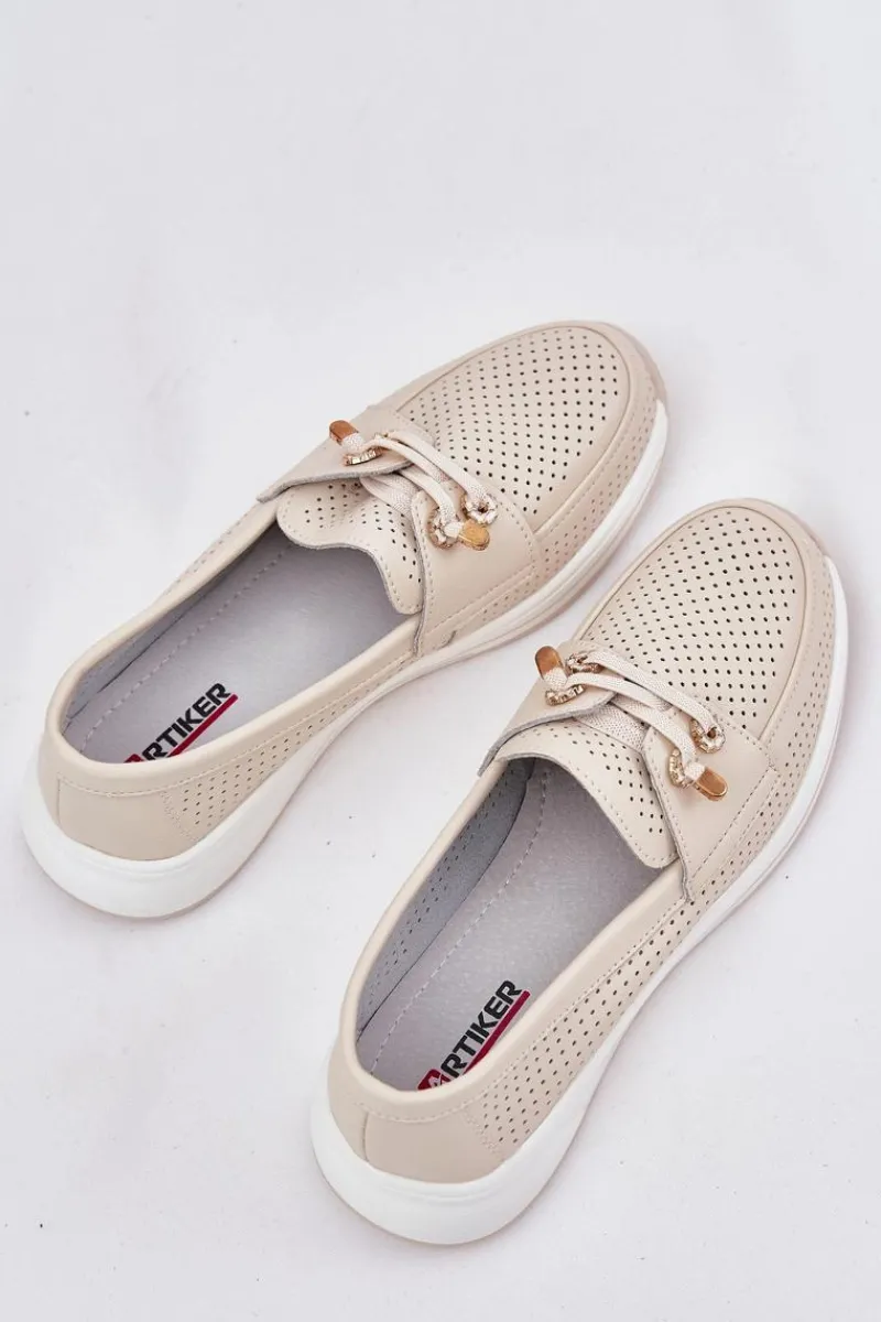 Hot Półbuty Ze Skóry Naturalnej Na Platformie 56C2102 Beżowe Damskie Buty Sportowe Na Platformie|Półbuty Skórzane