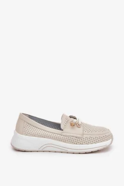 Hot Półbuty Ze Skóry Naturalnej Na Platformie 56C2102 Beżowe Damskie Buty Sportowe Na Platformie|Półbuty Skórzane