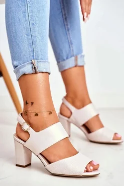 Sandały Na Obcasie>Buty Sergio Leone Perłowe Sandały Na Słupku Sergio Leone SK778 Beżowe