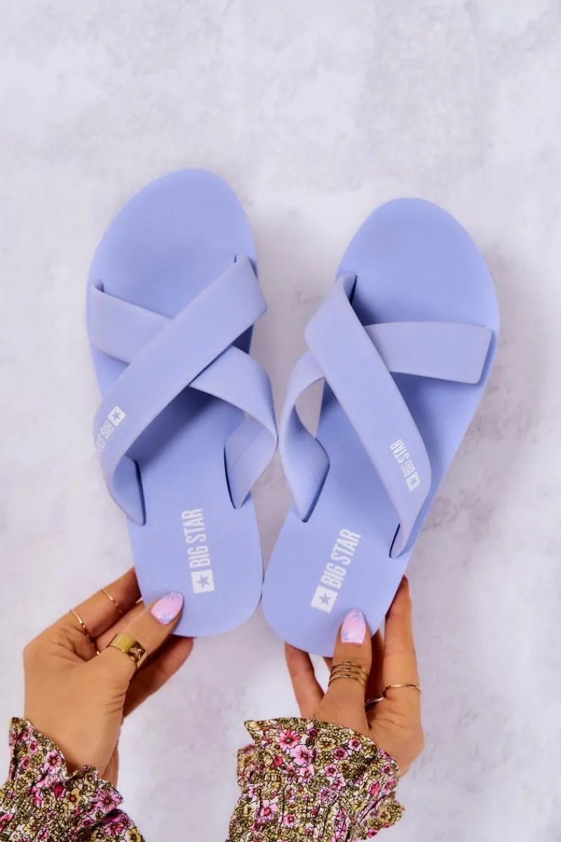 Sale Big Star Shoes Piankowe Damskie Klapki Big Star JJ274A521 Jasnoniebieskie