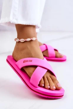 Clearance Big Star Shoes Piankowe Damskie Klapki Big Star JJ274A520 Różowe