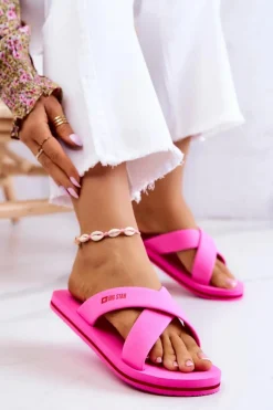 Clearance Big Star Shoes Piankowe Damskie Klapki Big Star JJ274A520 Różowe