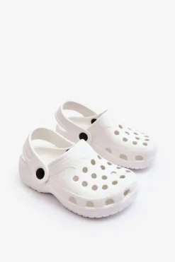 Piankowe Dziecięce Kroksy Klapki Białe Percy Dzieci Chłopięce|Dziewczęce