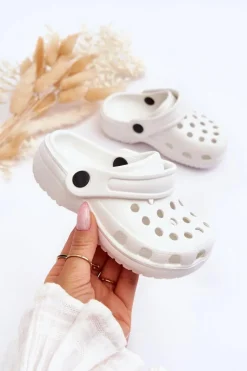 Piankowe Dziecięce Kroksy Klapki Białe Percy Dzieci Chłopięce|Dziewczęce