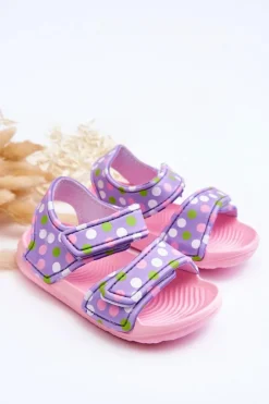 Piankowe Dziecięce Lekkie Sandałki We Wzory Różowo-Fioletowe Malaga Dzieci Chłopięce|Dziewczęce