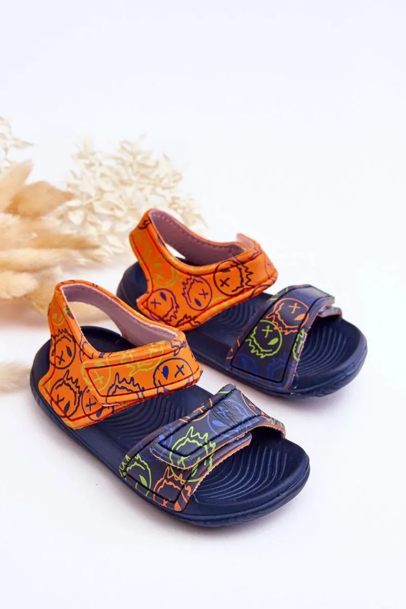 Clearance Boto Piankowe Dziecięce Lekkie Sandałki We Wzory Granatowo-Pomarańczowe Malaga