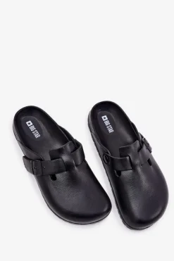 Klapki Męskie Klasyczne></noscript>Big Star Shoes Piankowe Klapki Chodaki Męskie Z Klamrą Big Star RR174A022 Czarne