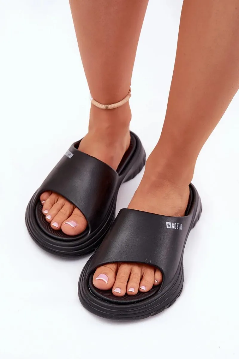 Big Star Shoes Piankowe Klapki Damskie Big Star RR274A577 Czarne Czarny