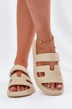 Klapki Basenowe|Klapki Na Platformie>Evento Piankowe Klapki Damskie Beżowe Dimelle Beżowy