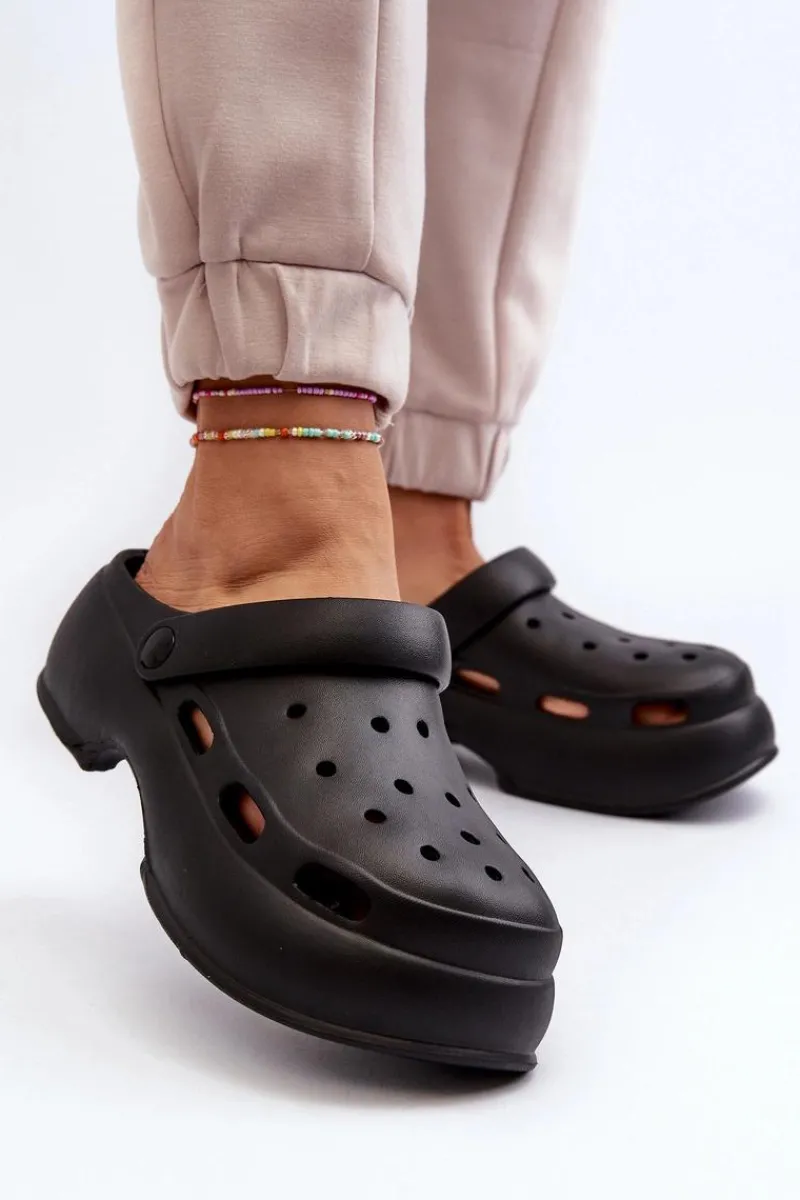 Sale Piankowe Klapki Damskie Na Masywnej Podeszwie Czarne Danollia Damskie Klapki Basenowe|Klapki Na Platformie