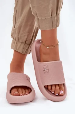 Outlet Buty damskie Vinceza Piankowe Klapki Damskie Na Platformie Z Misiem Vinceza 75210 Różowe Różowy